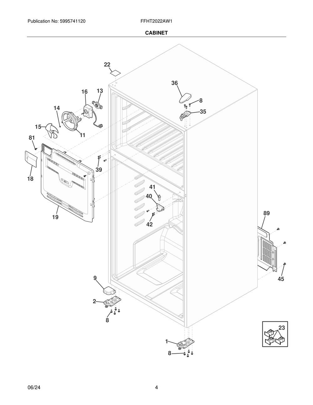 Cabinet Diagram and Parts List for FFHT2022AW1  Frigidaire Refrigerator