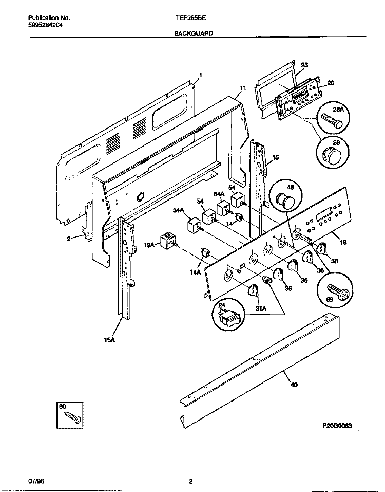 BACKGUARD Diagram and Parts List for TEF365BEWA  Tappan Range