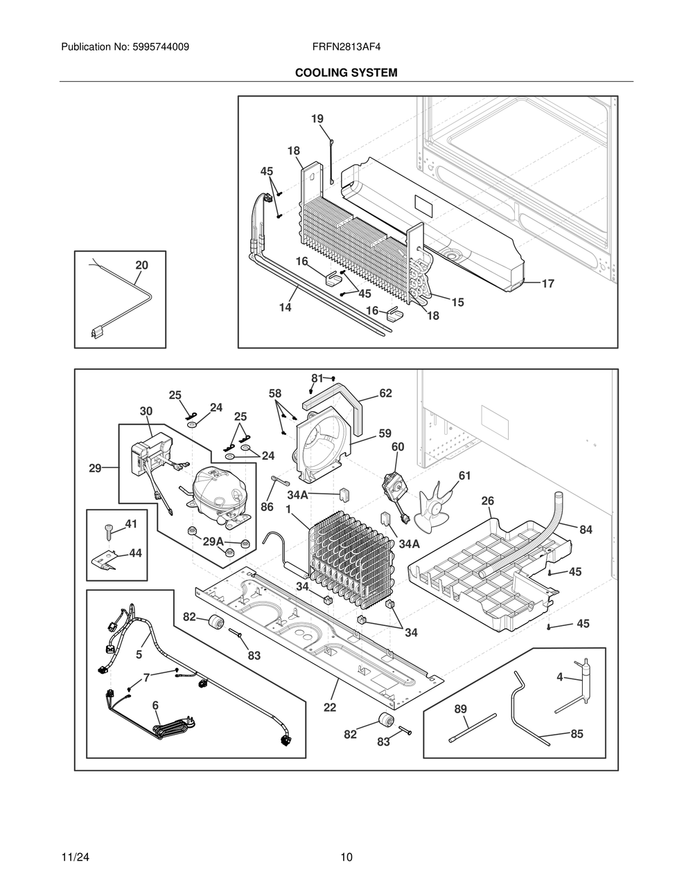 Cooling System Diagram and Parts List for FRFN2813AF4  Frigidaire Freezer