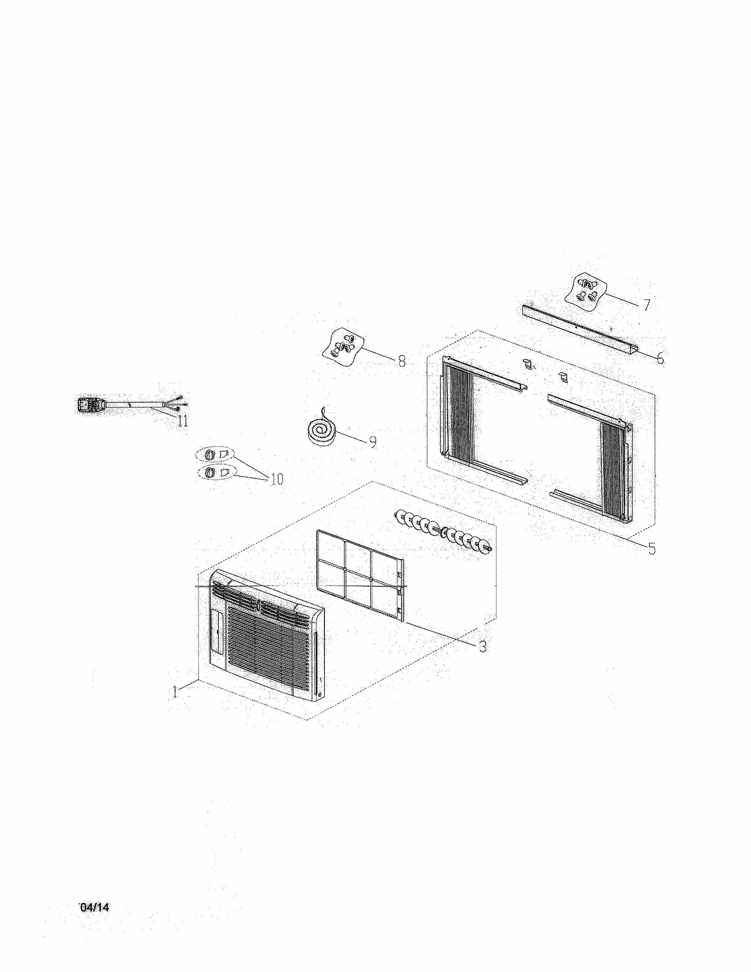 Room A/c Diagram and Parts List for 25386050410  Kenmore Air Conditioner