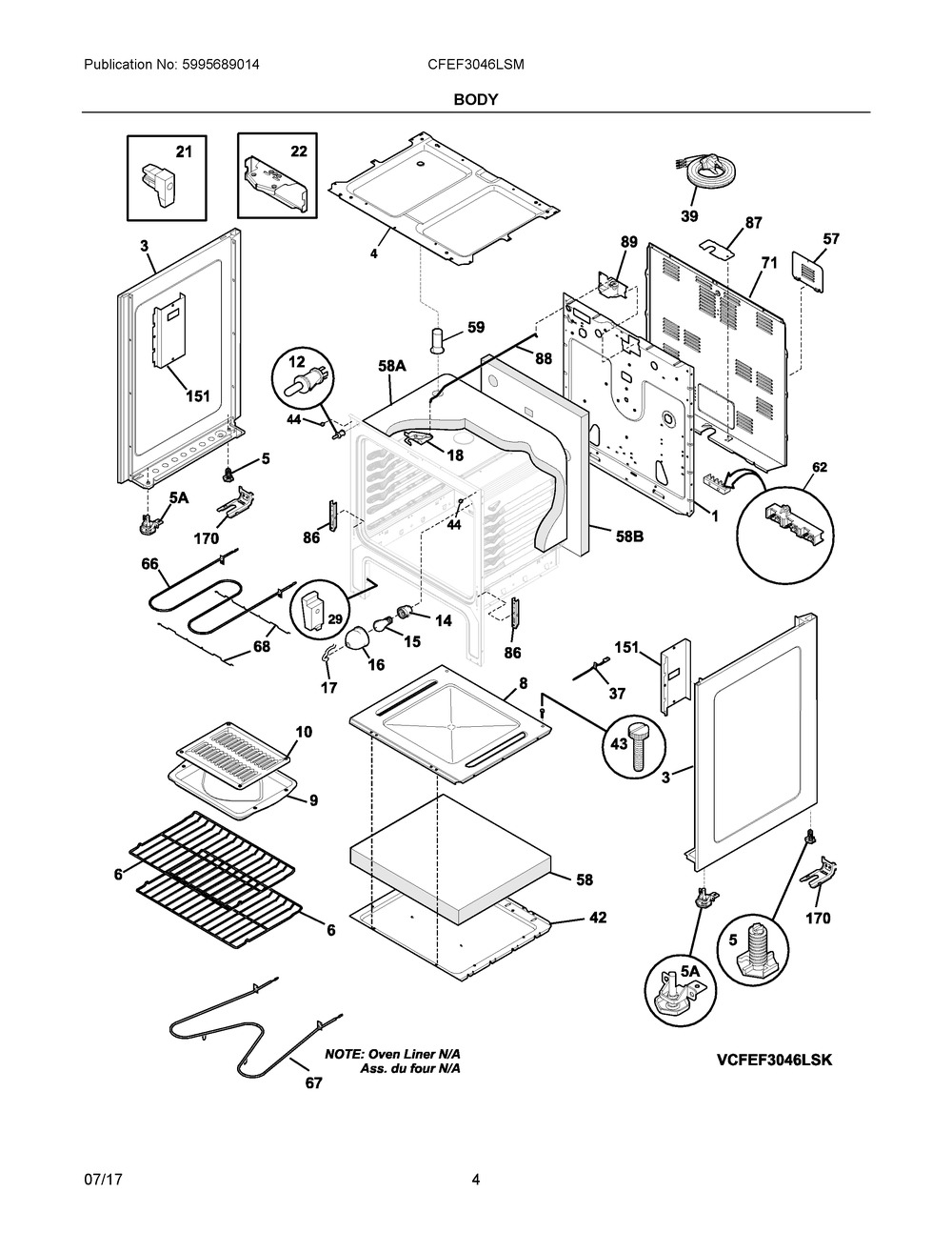 Body Diagram and Parts List for CFEF3046LSM  Frigidaire Range
