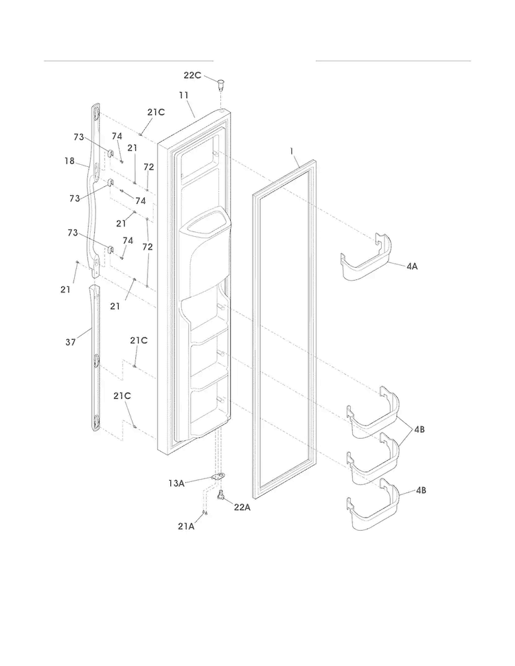 Freezer Door Diagram and Parts List for FRS6HR45KS7  Frigidaire Refrigerator