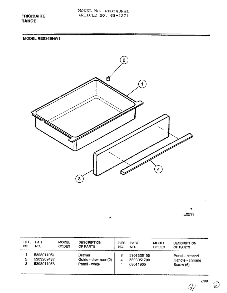 Frigidaire Range Page 7 Diagram and Parts List for 4271  Frigidaire Range