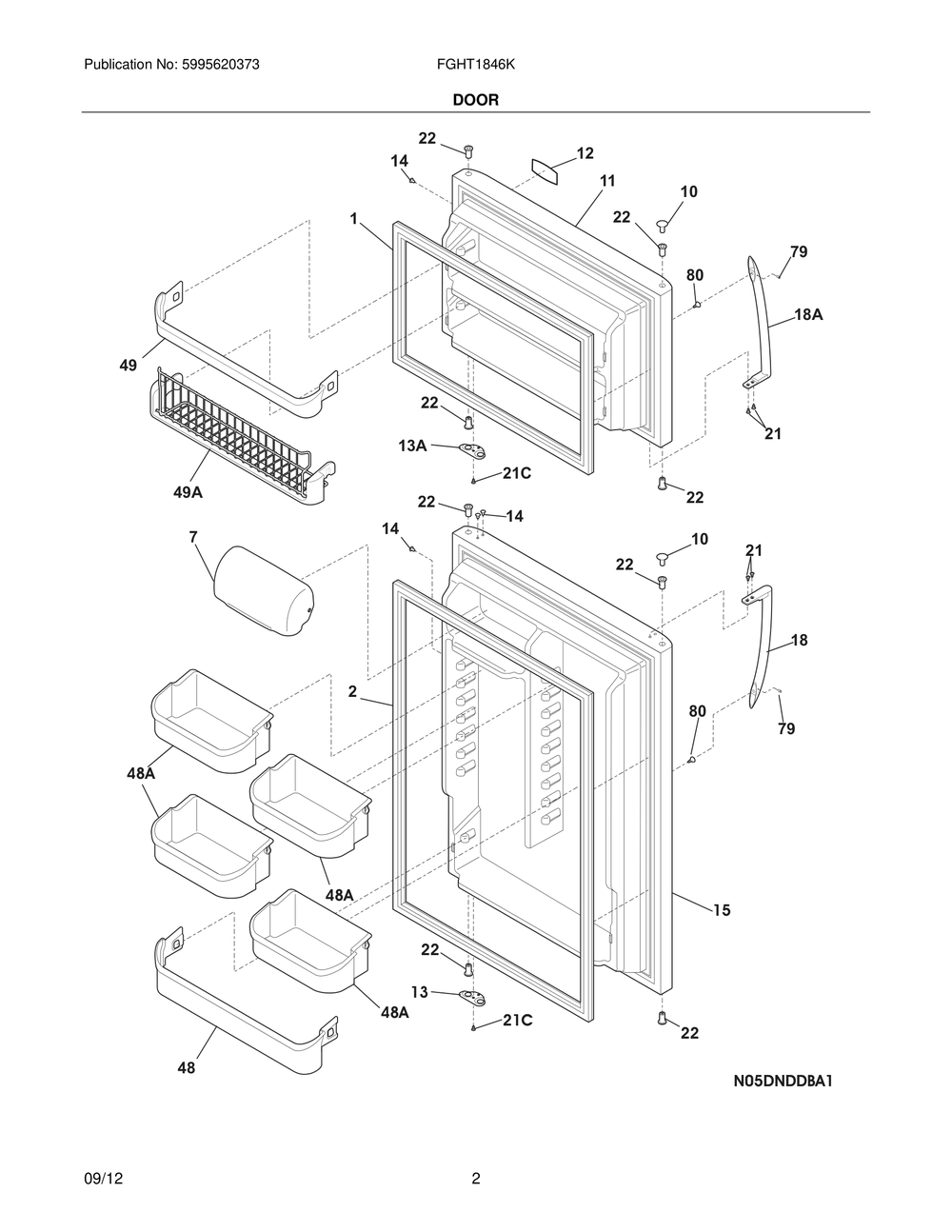 Door Diagram and Parts List for FGHT1846KE8  Frigidaire Refrigerator