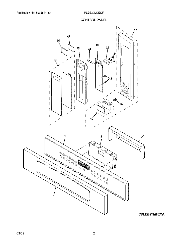 CONTROL PANEL Diagram and Parts List for PLEB30M9ECF  Frigidaire Microwave Oven Combo