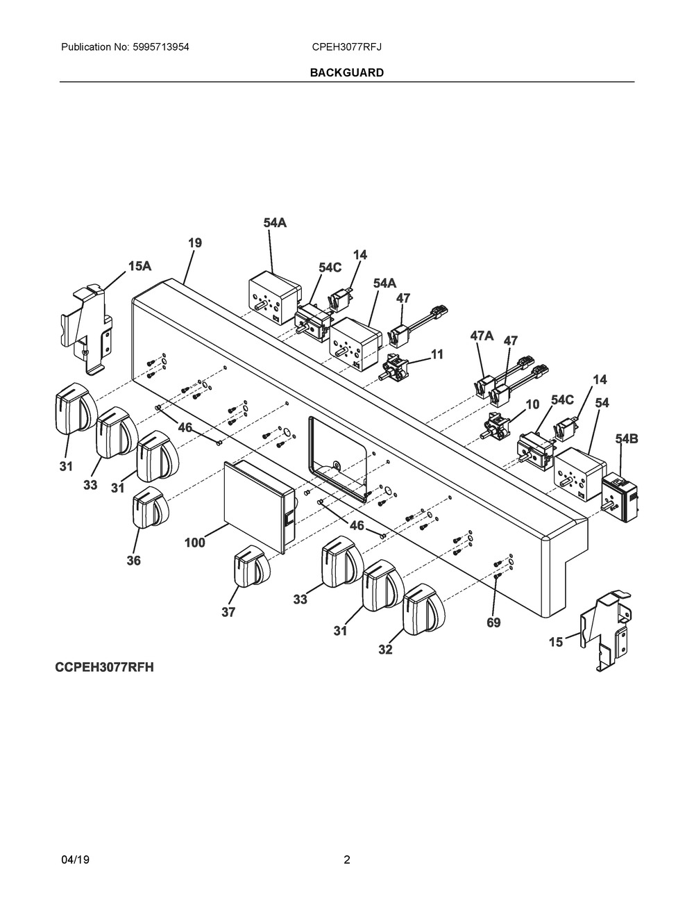 Backguard Diagram and Parts List for CPEH3077RFJ  Frigidaire Range