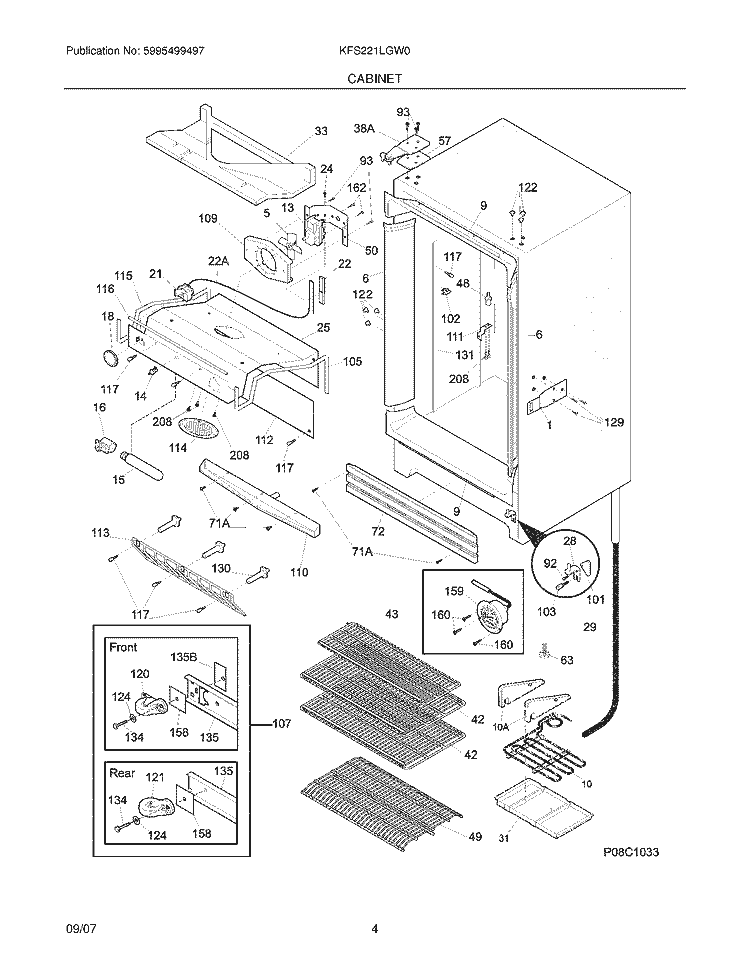 CABINET Diagram and Parts List for KFS221LGW0  Kelvinator Freezer