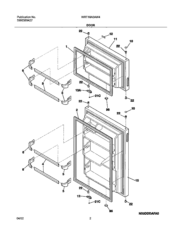 DOOR Diagram and Parts List for WRT18A0AW4  Westinghouse Refrigerator