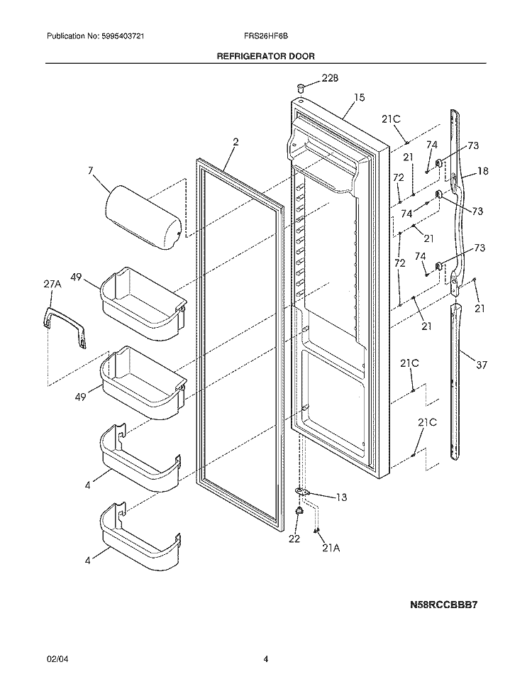REFRIGERATOR DOOR Diagram and Parts List for FRS26HF6BB6  Frigidaire Refrigerator
