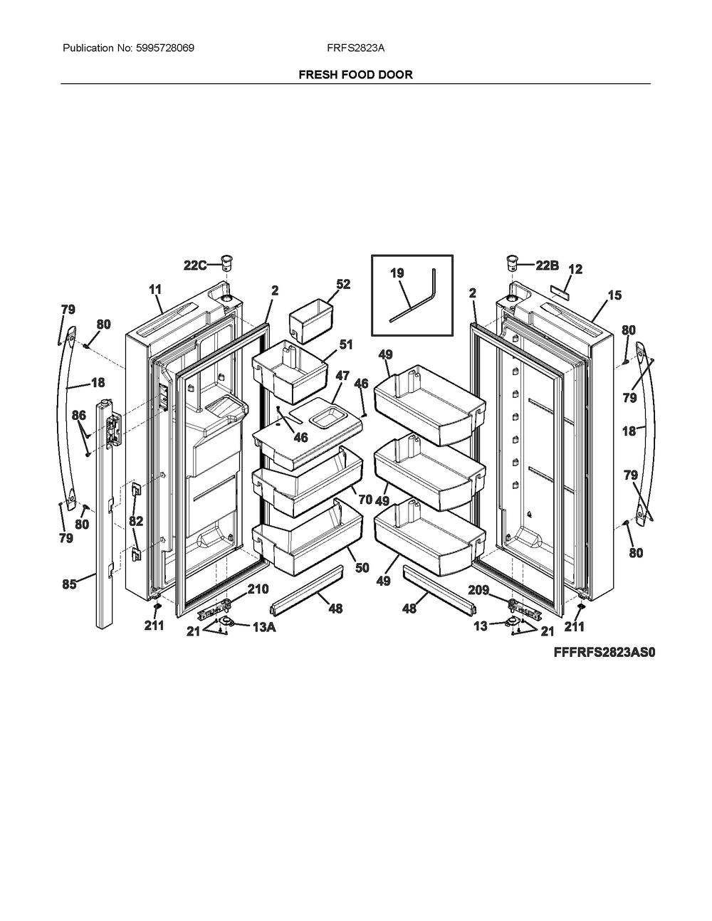 Fresh Food Doors Diagram and Parts List for FRFS2823AS0  Frigidaire Refrigerator