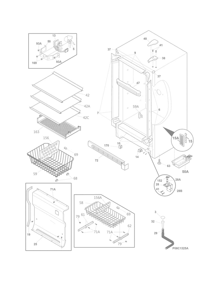 Cabinet Diagram and Parts List for FFFH21F6QWB  Frigidaire Freezer