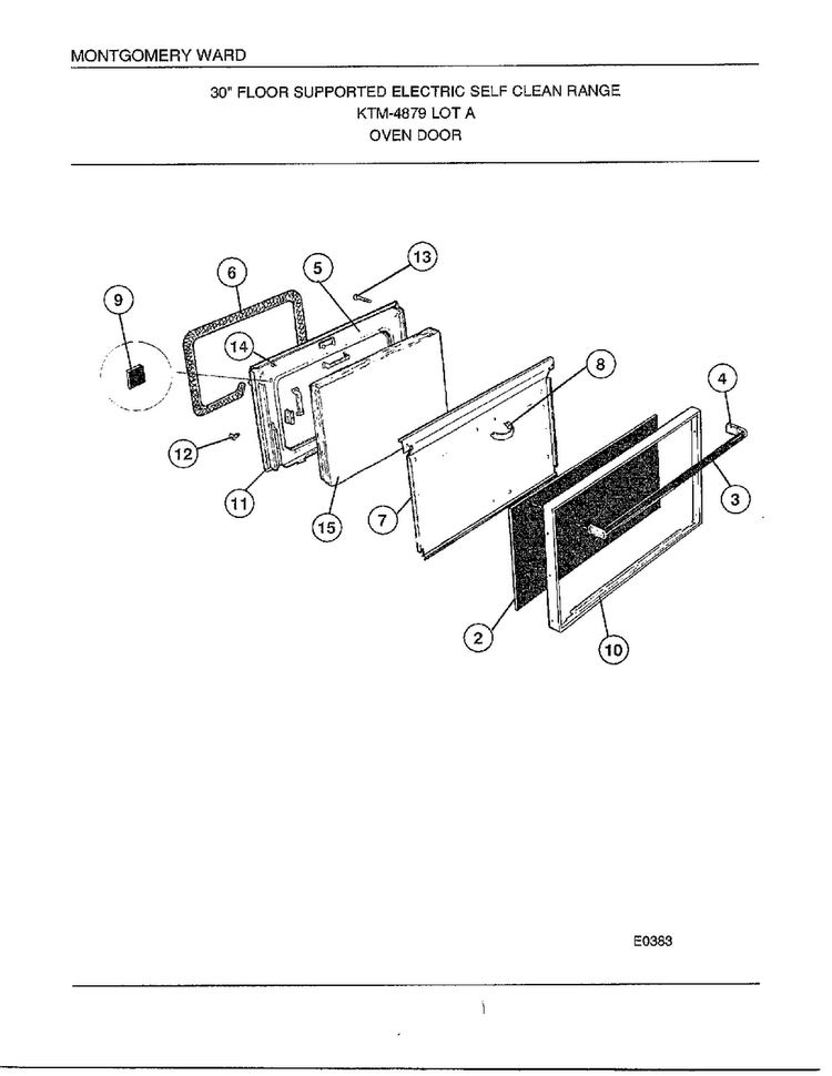 Self Clean Range/ Oven Door Diagram and Parts List for 4879A  Frigidaire Range