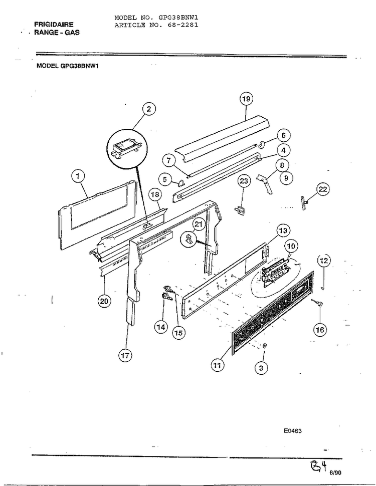 Frigidaire Range- Gas Diagram and Parts List for 2281  Frigidaire Range