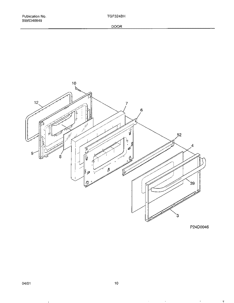 DOOR Diagram and Parts List for TGF324BHDD  Tappan Range