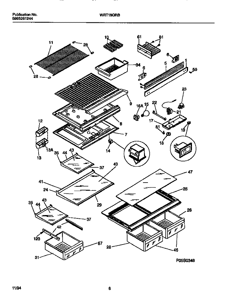 SHELVES, CONTROLS, DIVIDER, MULLION Diagram and Parts List for WRT18QRBW2  Frigidaire Refrigerator