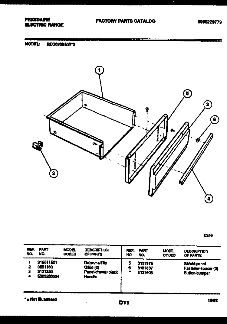 DRAWER PARTS Diagram and Parts List for REG638BNL3  Frigidaire Range