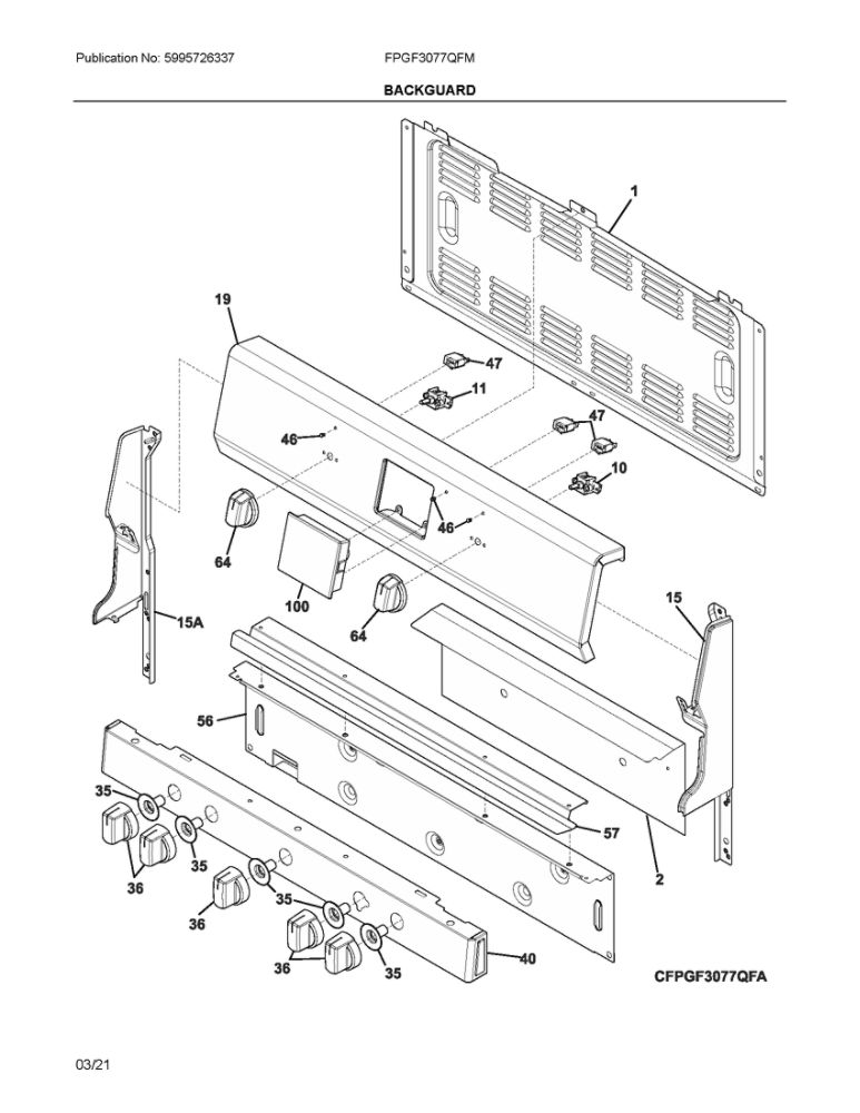 Backguard Diagram and Parts List for FPGF3077QFM  Frigidaire Range