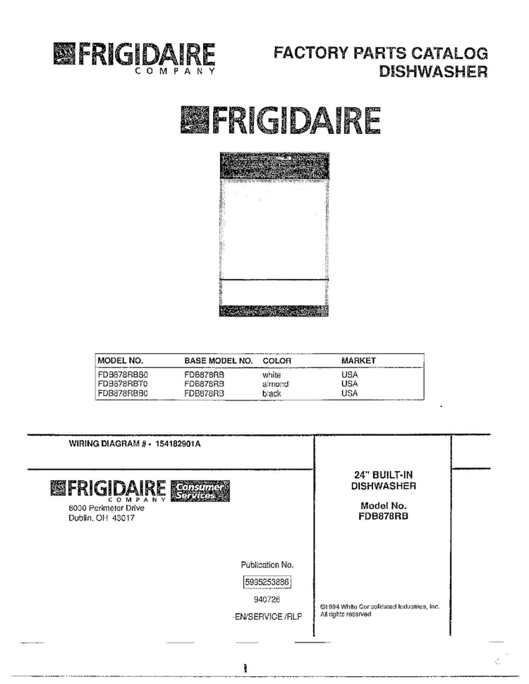 Dishwasher/front Cover Diagram and Parts List for 789  Frigidaire Dishwasher