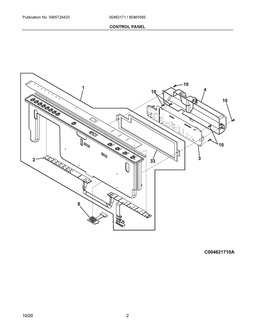 Control Panel Diagram and Parts List for 804655851A  Frigidaire Dishwasher