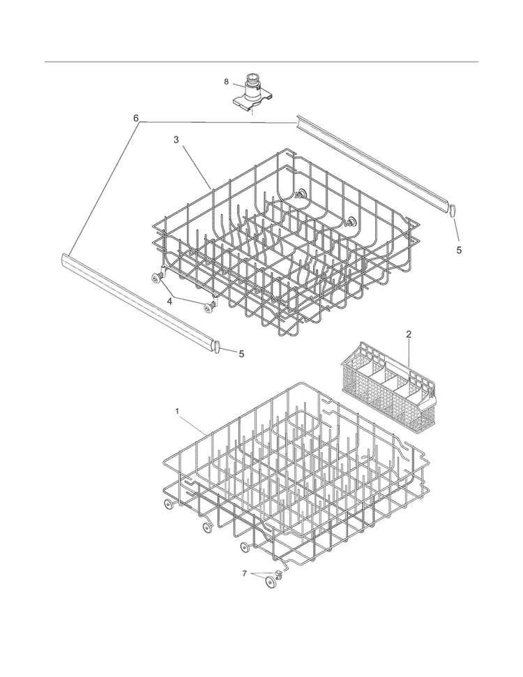 Racks Diagram and Parts List for FFBD2404NQ0A  Frigidaire Dishwasher