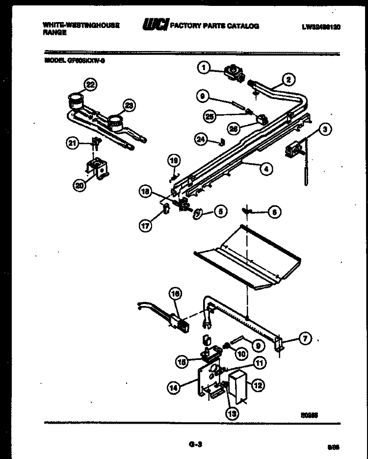 BURNER, MANIFOLD AND GAS CONTROL Diagram and Parts List for GF606KXD0  Frigidaire Range