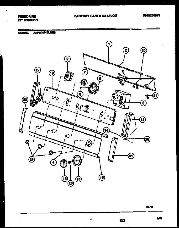 CONSOLE AND CONTROL PARTS Diagram and Parts List for FWX645LBS0  Frigidaire Washer