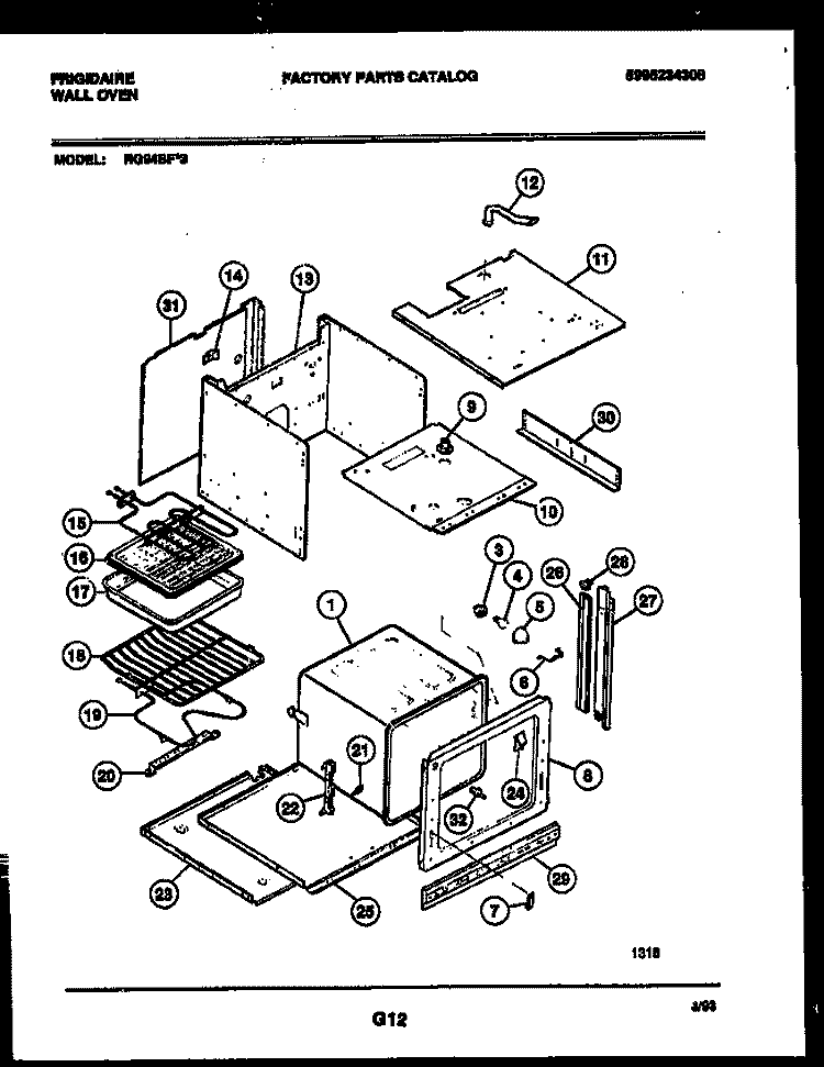 BODY PARTS Diagram and Parts List for RG94BF3  Frigidaire Wall Oven