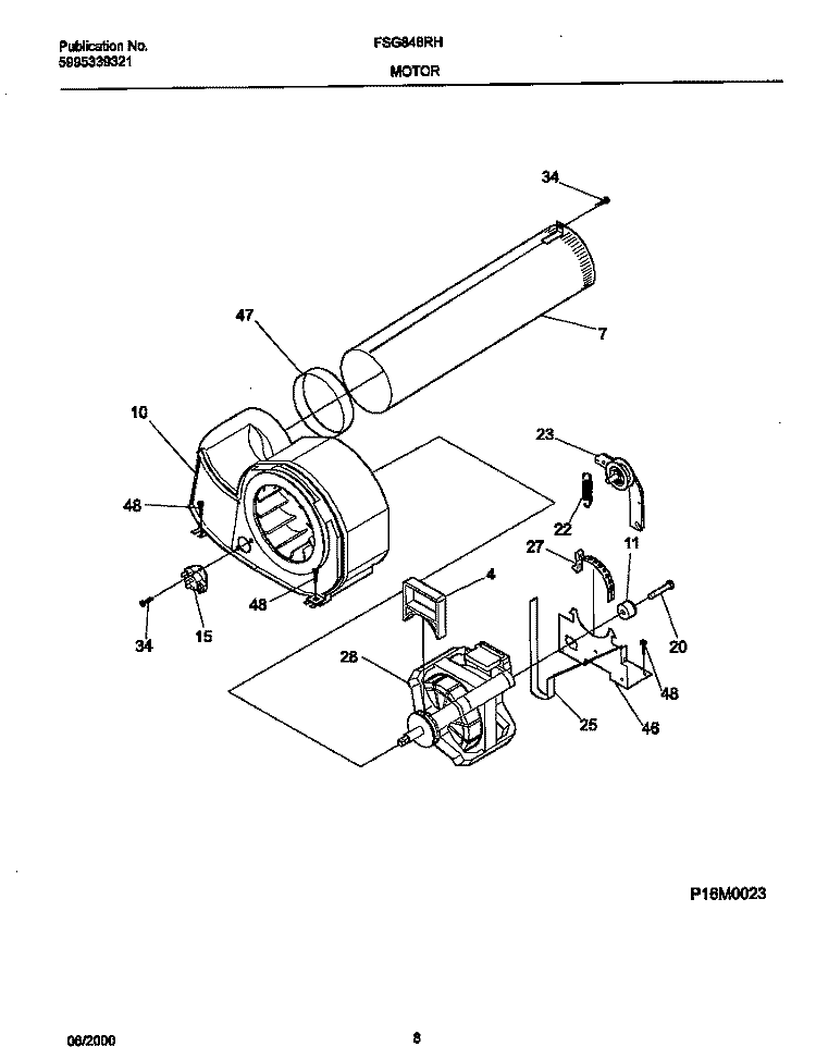 MOTOR, BLOWER Diagram and Parts List for FSG848RHS0  Frigidaire Dryer