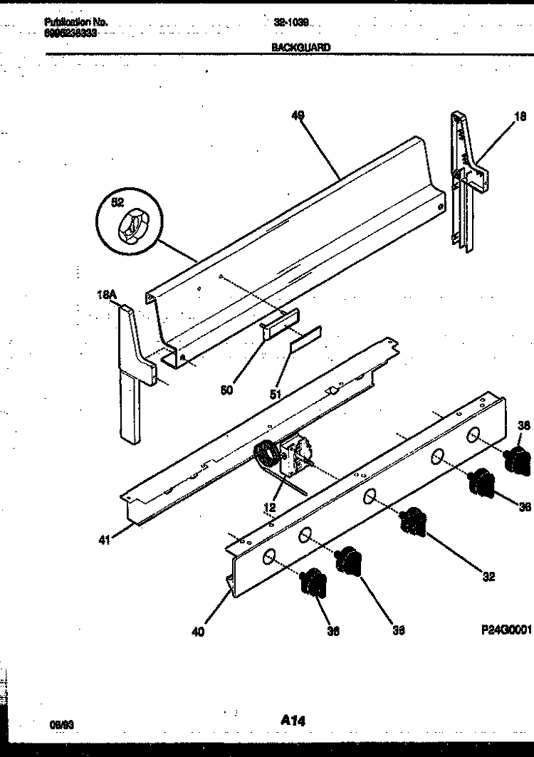 BACKGUARD Diagram and Parts List for 32-1039-23-09  Tappan Range