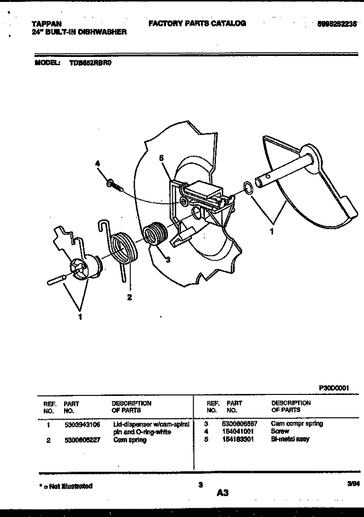 CAM Diagram and Parts List for TDB652RBR0  Tappan Dishwasher