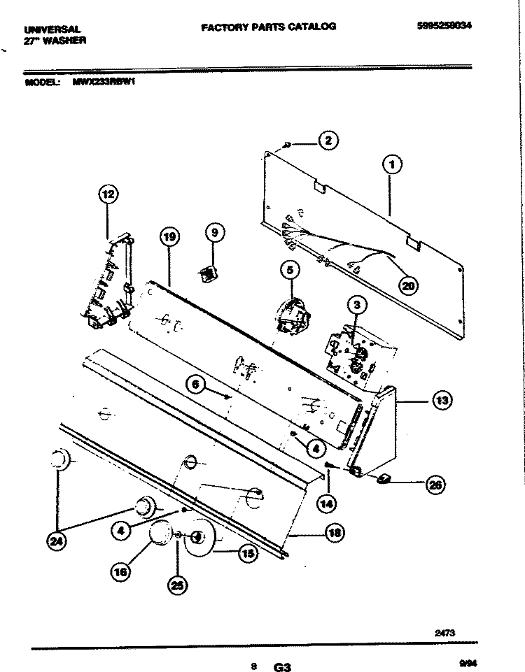 CONTROLS Diagram and Parts List for MWX233MBW1  Frigidaire Washer