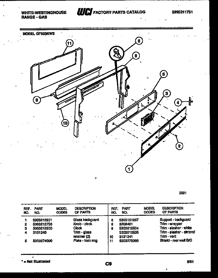 BACKGUARD Diagram and Parts List for GF830ND2  Frigidaire Range