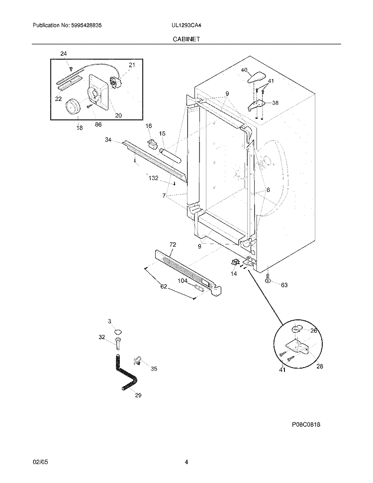 CABINET Diagram and Parts List for UL1293CA4  Electrolux Freezer