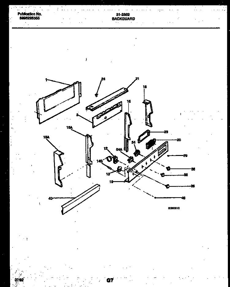 BACKGUARD Diagram and Parts List for 31-2862-00-01  Tappan Range