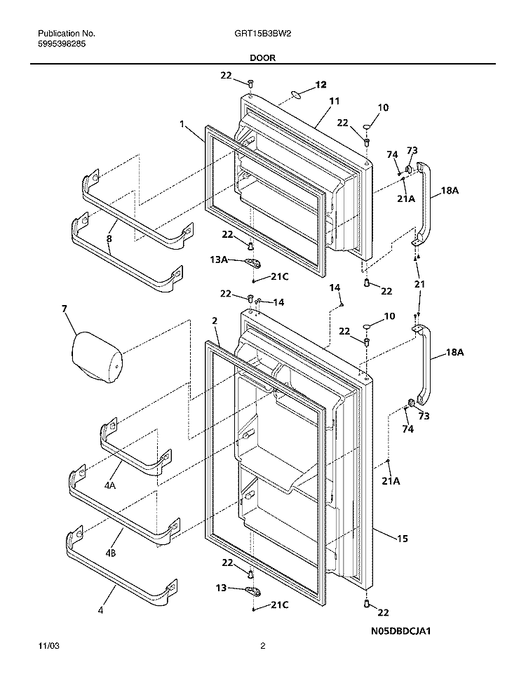 DOOR Diagram and Parts List for GRT15B3BW2  Gibson Refrigerator