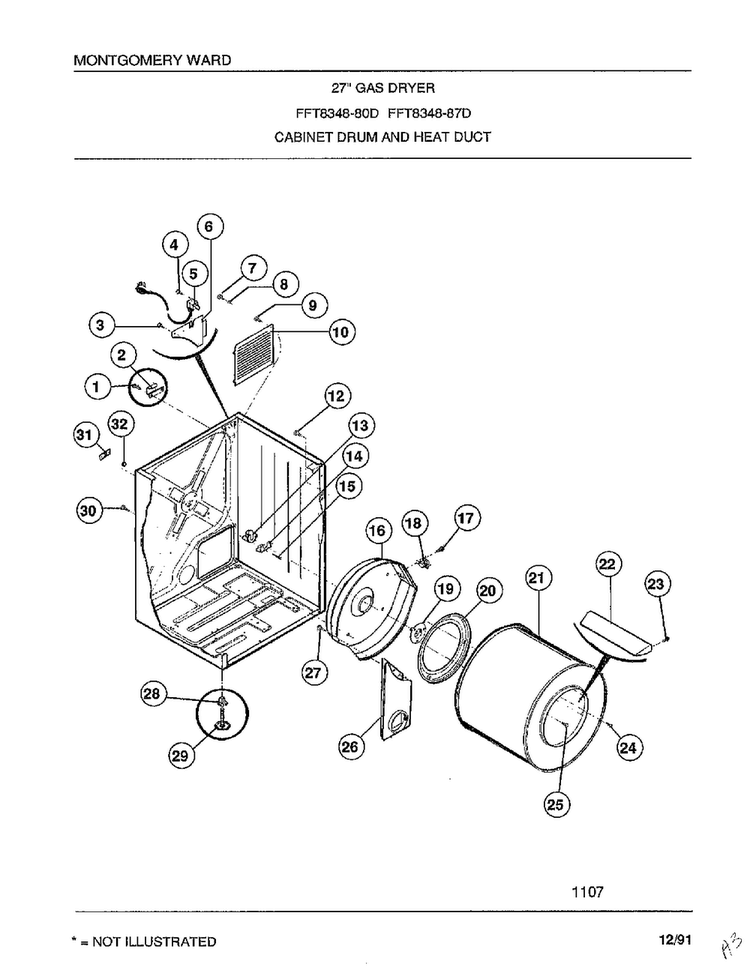 Cabinet Drum And Heat Duct Diagram and Parts List for 8248-87D  Frigidaire Dryer