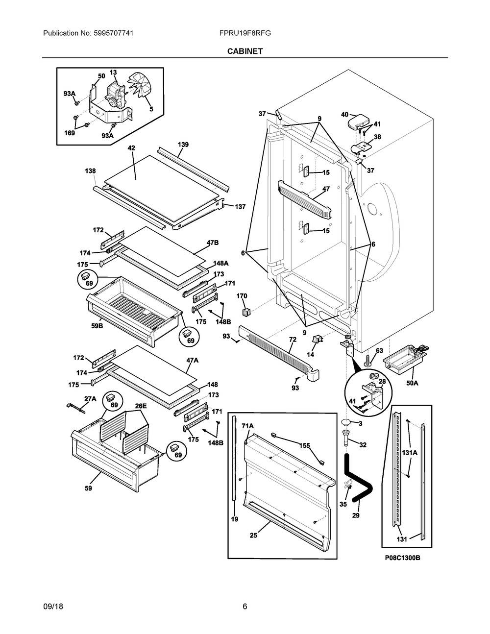 Cabinet Diagram and Parts List for FPRU19F8RFG  Frigidaire Refrigerator