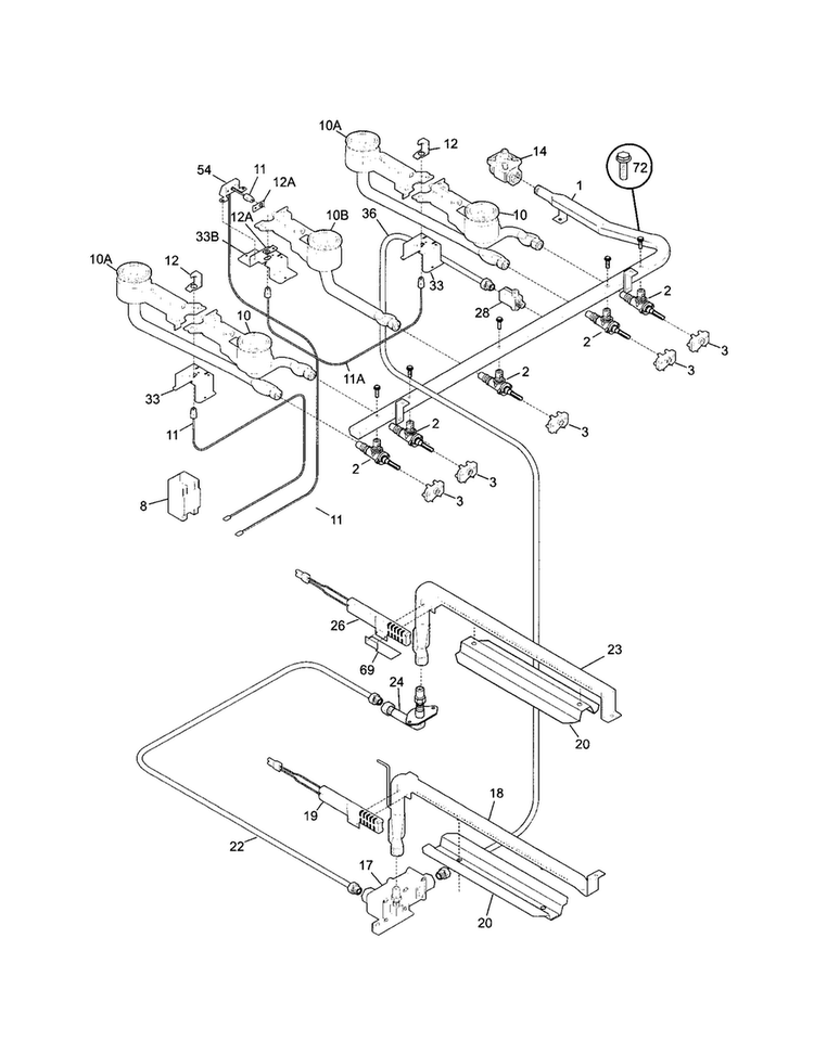 Burner Diagram and Parts List for TGF657BFD5  Tappan Range