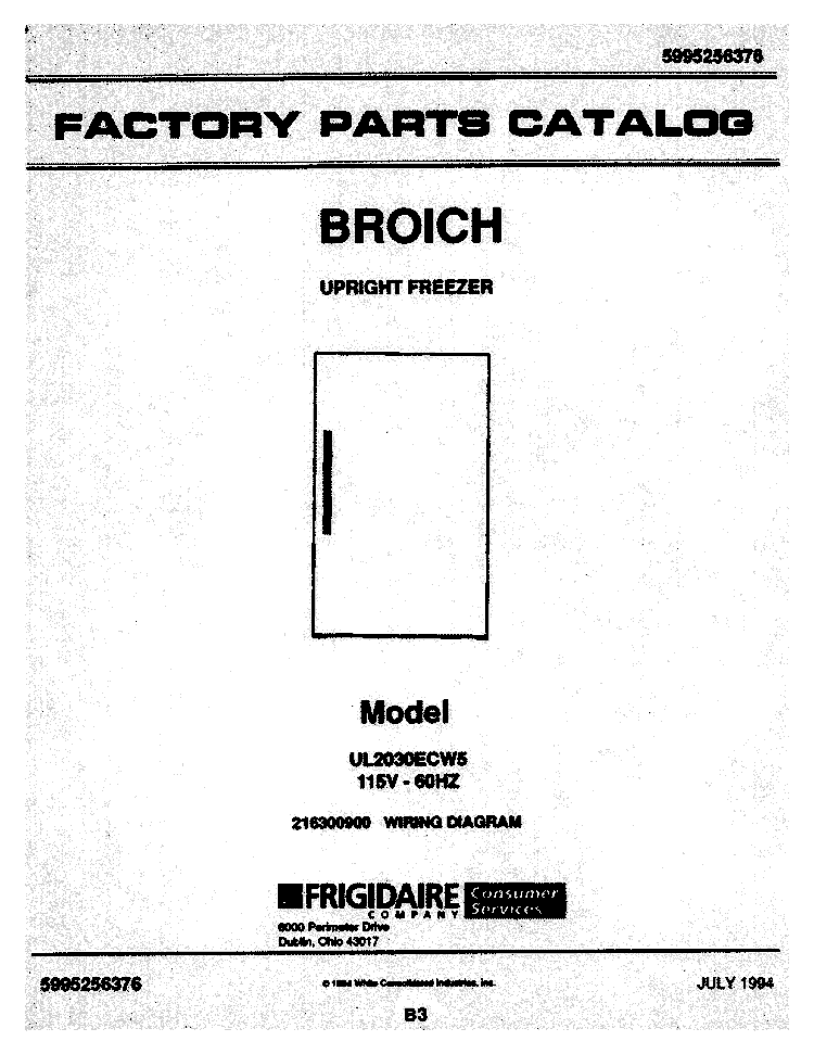 COVER Diagram and Parts List for UL2030ECW5  Electrolux Freezer