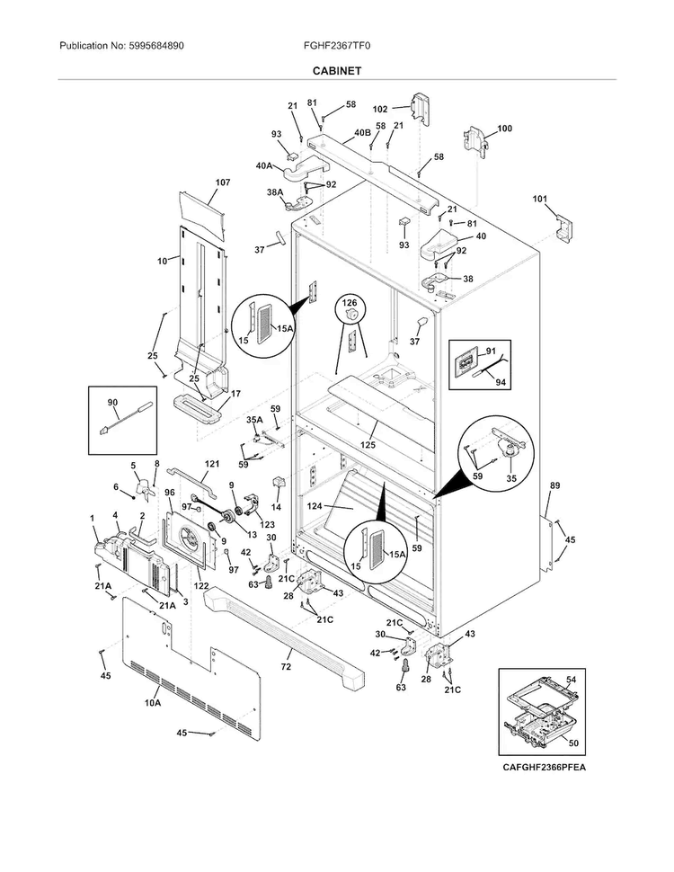 Cabinet Diagram and Parts List for FGHF2367TF0  Frigidaire Refrigerator