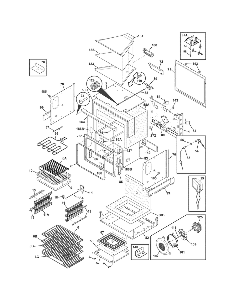 Upper Oven Diagram and Parts List for E30EW85GPS7  Electrolux Wall Oven