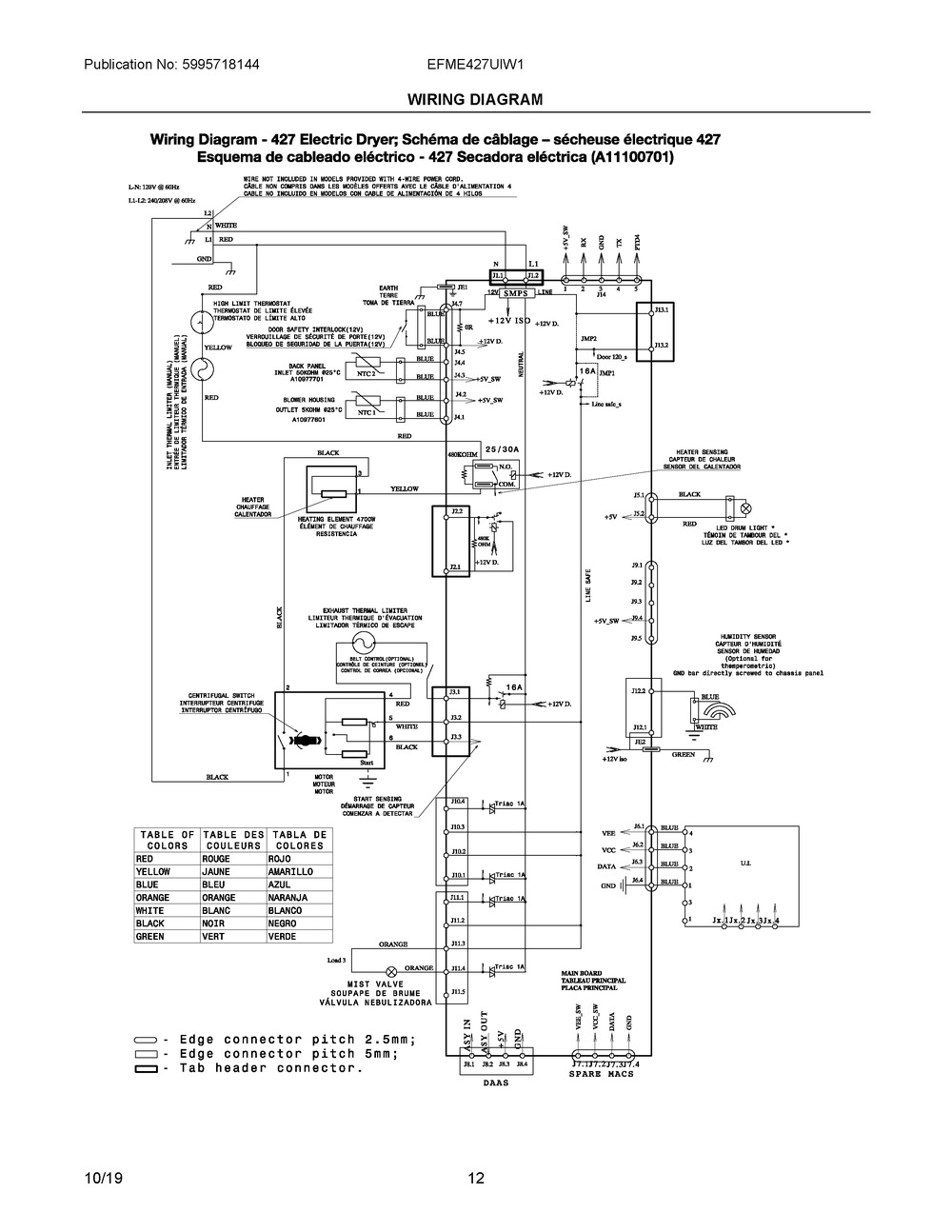 Wiring Diagram Diagram and Parts List for EFME427UIW1  Frigidaire Dryer