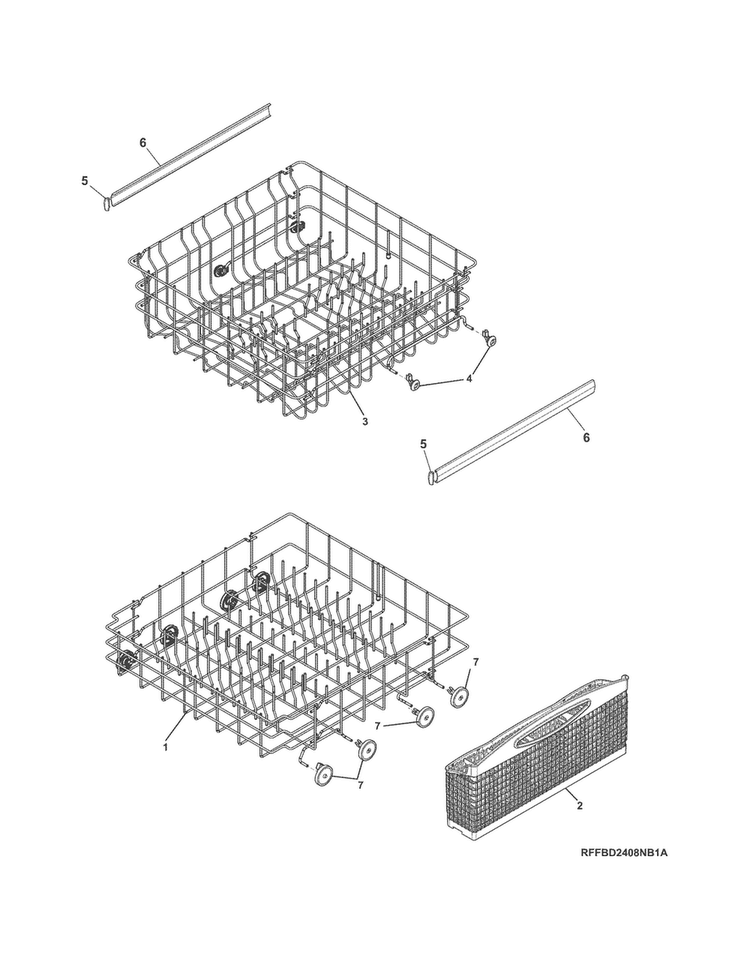 Racks Diagram and Parts List for FFBD2408NS4A  Frigidaire Dishwasher