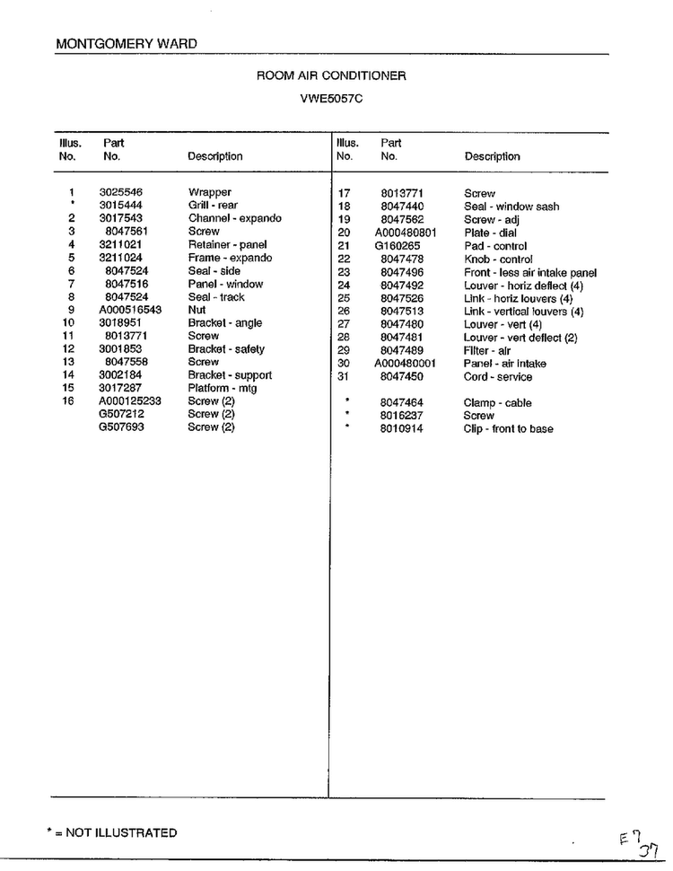 Room Air Conditioner Page 2 Diagram and Parts List for 5057C  Frigidaire Air Conditioner