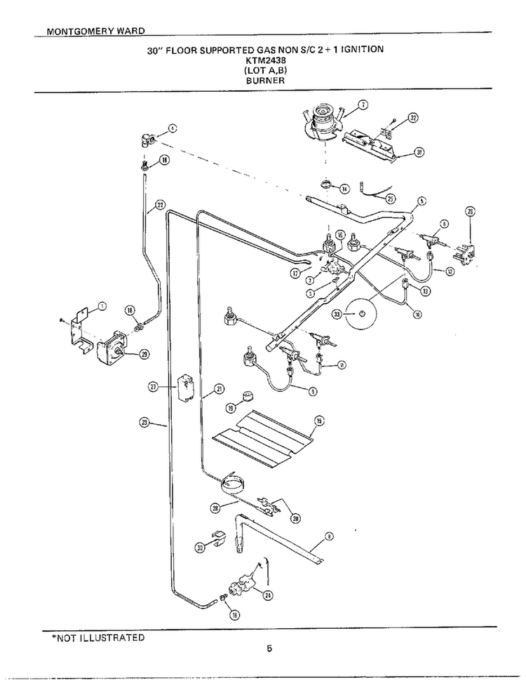30` Floor Burner Diagram and Parts List for 2438A  Frigidaire Range