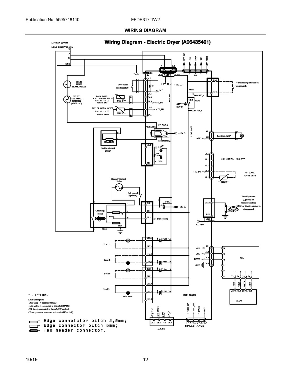 Wiring Diagram Diagram and Parts List for EFDE317TIW2  Frigidaire Dryer