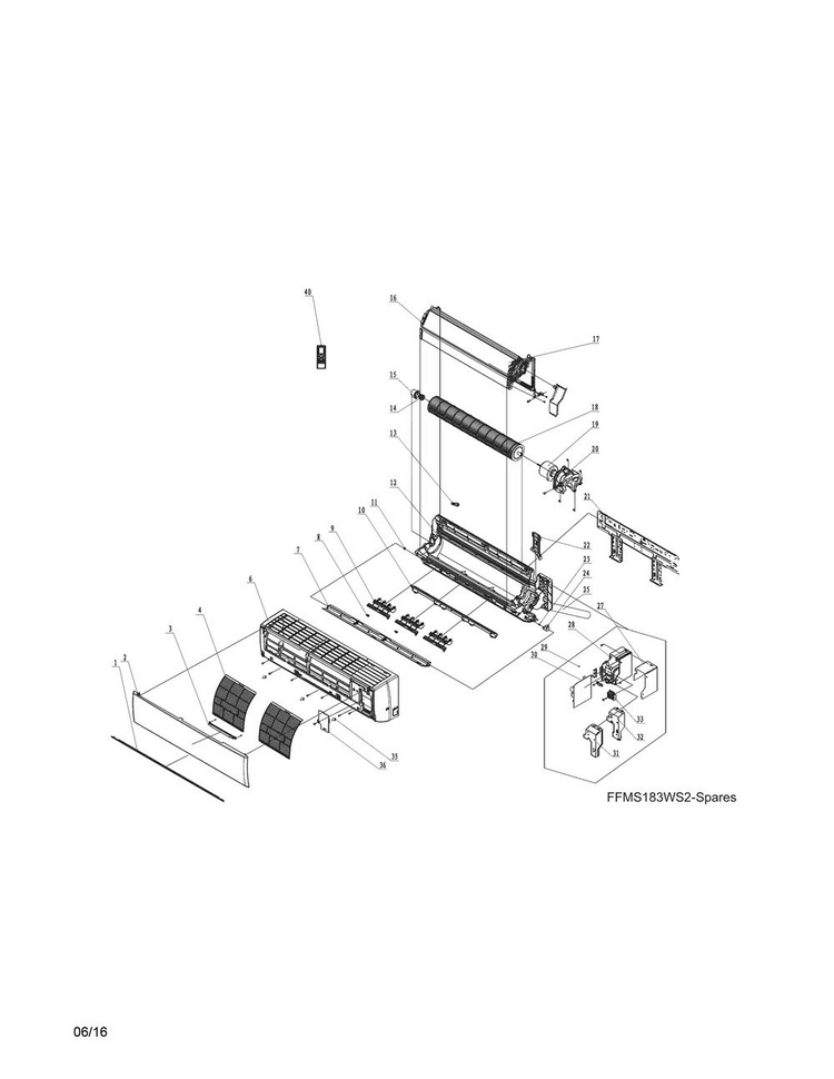 Recommended Spare Parts Diagram and Parts List for FFMS183WS20  Frigidaire Air Conditioner