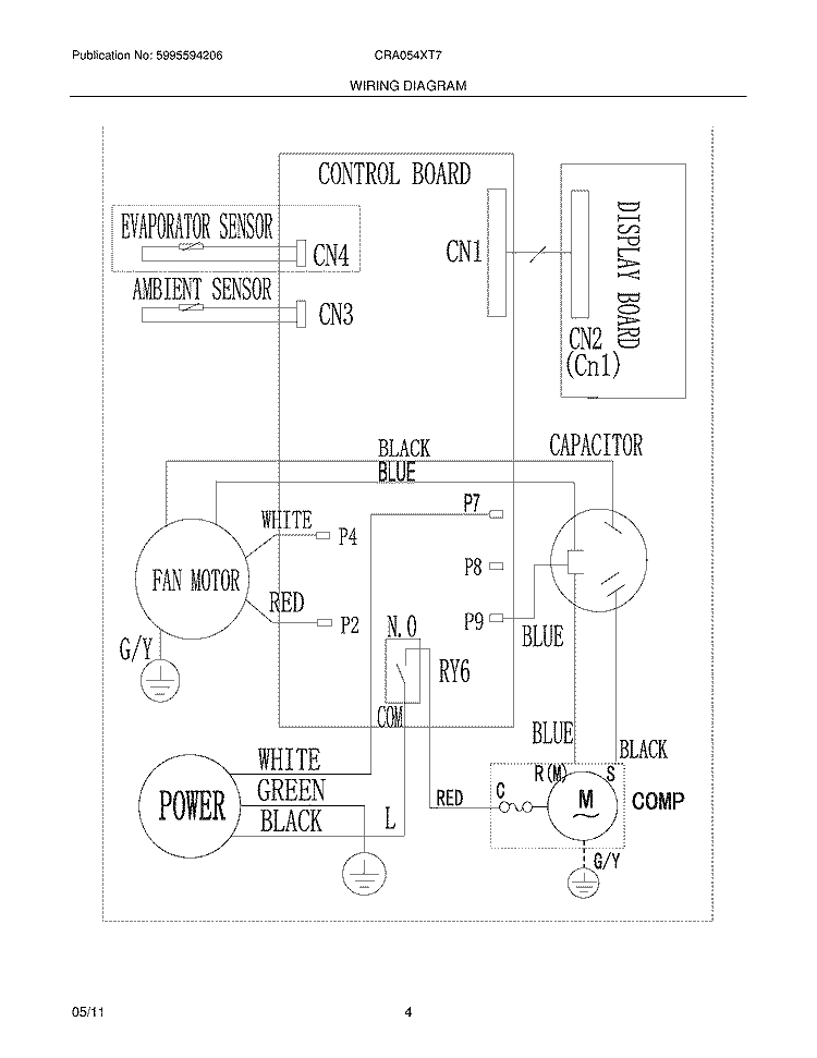 WIRING DIAGRAM Diagram and Parts List for CRA054XT711  Frigidaire Air Conditioner