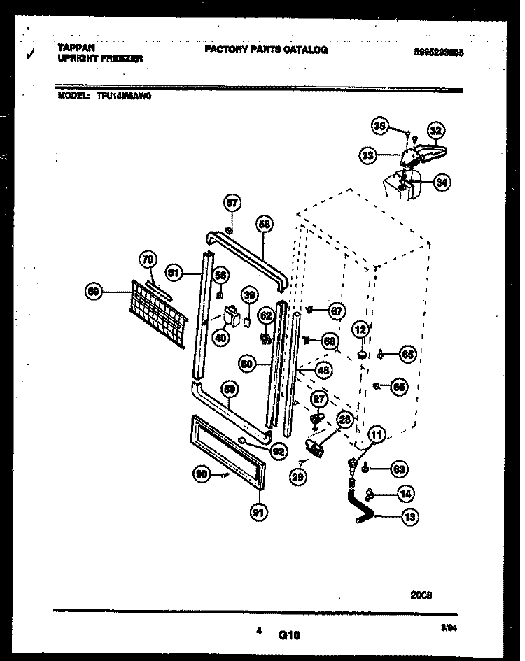CABINET PARTS Diagram and Parts List for TFU14M5AW0  Tappan Freezer