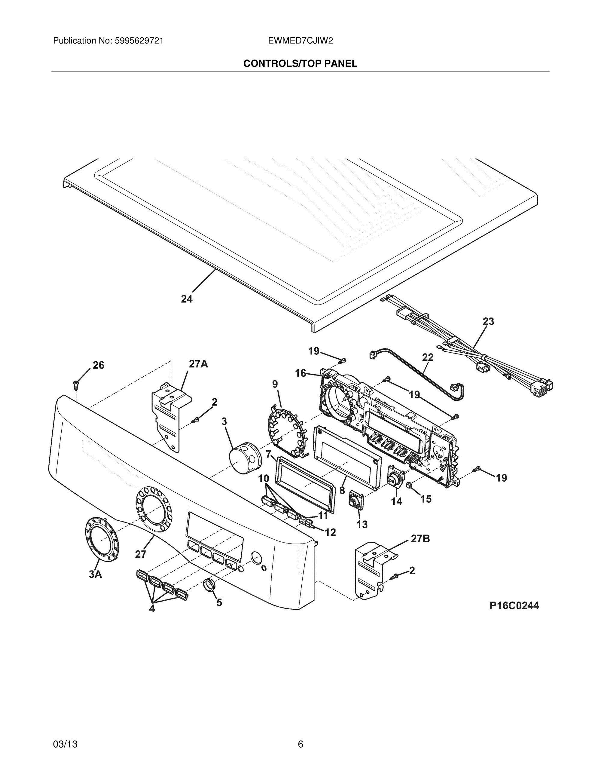 07 - CONTROLS/TOP PANEL Diagram and Parts List for EWMED7CJIW2  Frigidaire Dryer